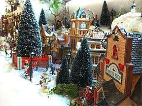 Photo of a well-landscaped model village with lots of snow