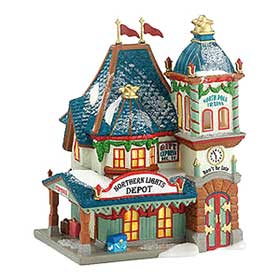 Photograph showing the Northern Lights Depot, from the Department 56 North Pole series